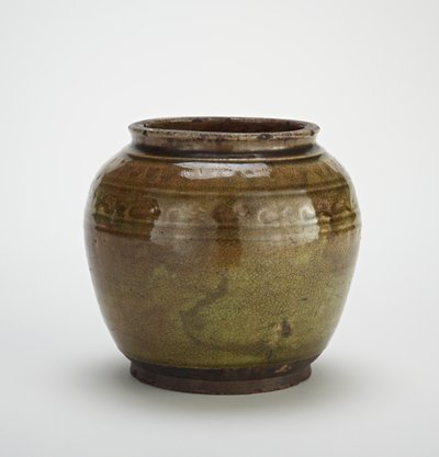 Seto ware jar with stamped decor by Japanese School