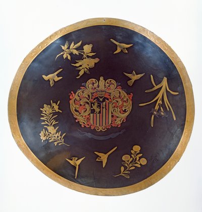 Shield depicting the armorial bearings of Constantijn Ranst, for the Dutch East India Company, made in Bengal and Lacquered in Japan by Japanese School