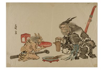 Shoki serving sake to a demon, c.1895-1905 by Japanese School