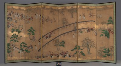 Six-panel Screen: Horse Racing at Kamo Shrine, early 18th century by Japanese School