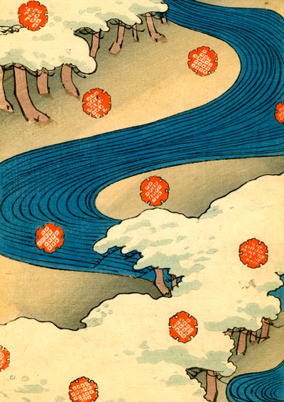 Snowflakes Falling in a River Landscape by Japanese School
