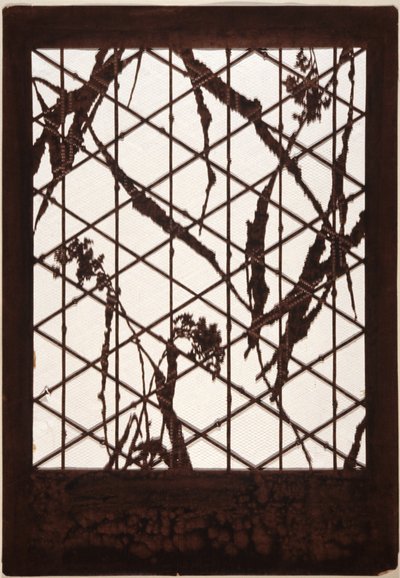 Stencil: Grain, Bark and Branches on Bamboo Trellis by Japanese School