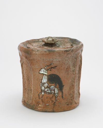 Tea ceremony water jar with matching lid, Kyoto, Edo period or Meiji era by Japanese School