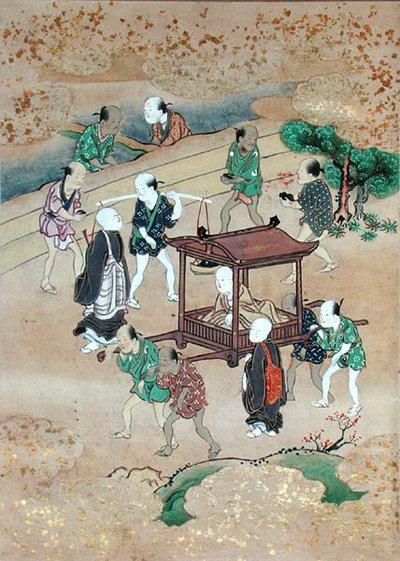 The Monk Shogaku (1126-1235) Travelling in a Koshi by Japanese School