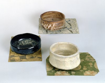 Three chawans used for tea ceremonies, c.1800 by Japanese School
