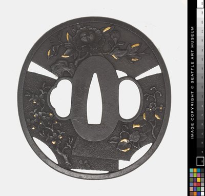 Tsuba: Chrysanthemum, Cherry, Iris by Japanese School