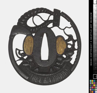 Tsuba: Flowers, Scythe, Rope, early 18th century by Japanese School