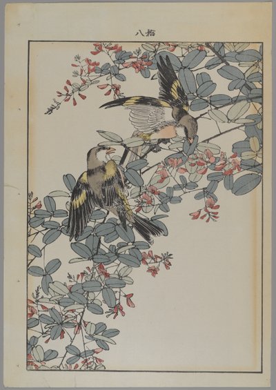 Two Birds with Pink Flowers, Meiji Period, c.1868-1912 by Japanese School