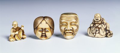 Two Masks and Two Musicians by Japanese School