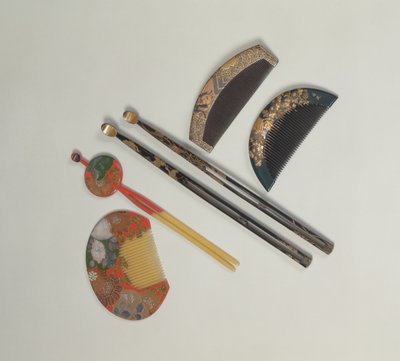 Two sets of hair pins and combs, 18th or 19th century Edo period by Japanese School