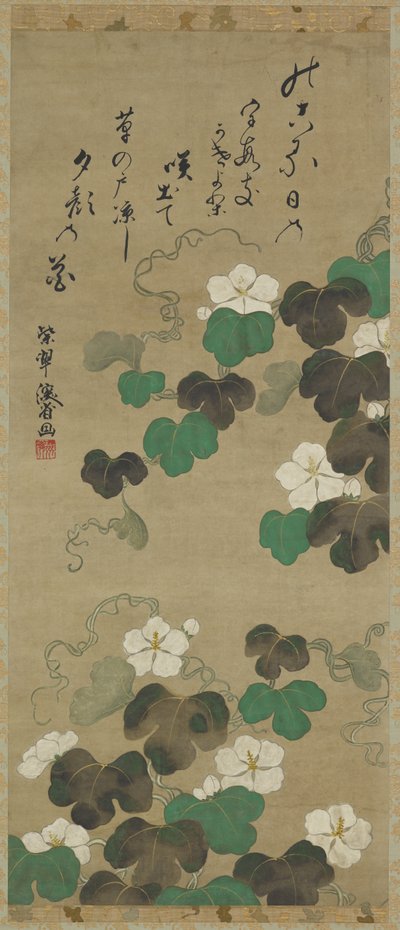 Yugao Vines and a Poem by Japanese School