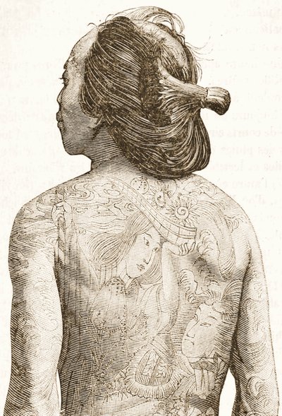 Man with traditional Japanese Irezumi tattoos, c.1880 by Japanese School
