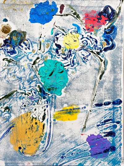 Fleur De Sel No. 09 Blue Colorful Monotype by Jay Batlle
