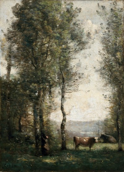 Wooded Landscape with Cows in a Clearing by Jean-Baptiste-Camille Corot