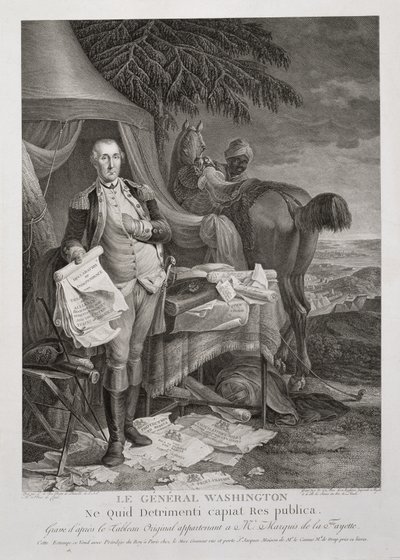 General Washington, Ne Quid Detrimenti capiat Res publica, engraved by Noël Le Mire by Jean Baptiste (after) Le Paon