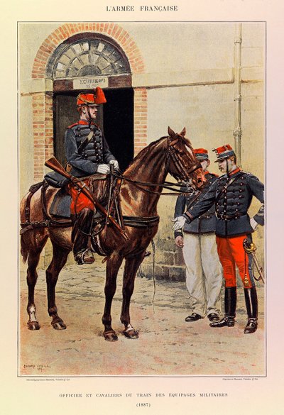 Types and uniforms of the French Army of Captain Jules Richard, illustrated by Edouard Detaille (1848-1912): Officer and horsemen of the train of military crews in 1887 by Jean Baptiste Edouard Detaille