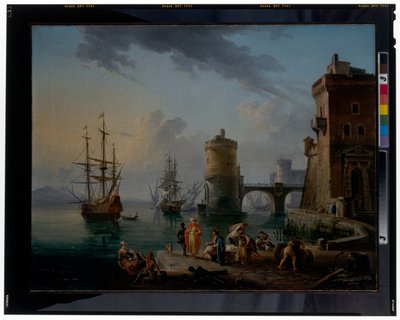 A Port Scene: Turkish Merchants on the Landing Stage in Front of Ships by Jean Baptiste Lallemand