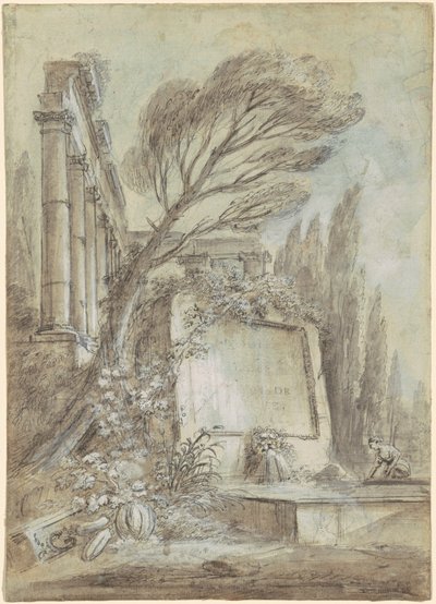Architectural Fantasy of Roman Ruins with an Inscription Plaque, c.1768 by Jean-Baptiste Lallemand