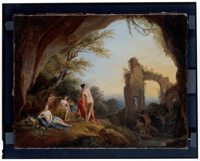 Nymphs and Satyrs in a River Landscape, Diana and Actaeon in a Landscape with Ruins by Jean Baptiste Lallemand
