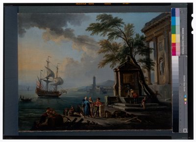 Turkish Merchants in a Mediterranean Port at Sunrise by Jean Baptiste Lallemand