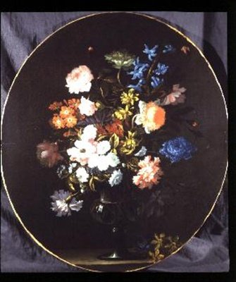 Still Life of Flowers including Roses, Carnations and Hyacinths in a Glass Vase by Jean Baptiste Monnoyer