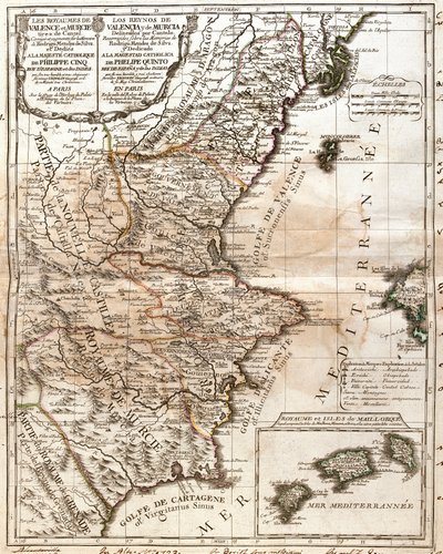 Map of the Kingdom of Valencia and Murcia (Spain) by Jean Baptiste Nolin
