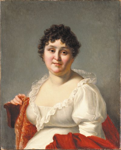 Portrait of Madame Regnault, Bust-Length, in a White Dress and Persimmon Shawl by Jean Baptiste Regnault