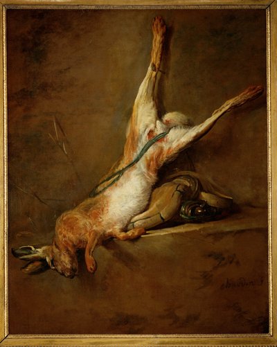 Dead Hare with Powder Flask and Game Bag by Jean-Baptiste Simeon Chardin
