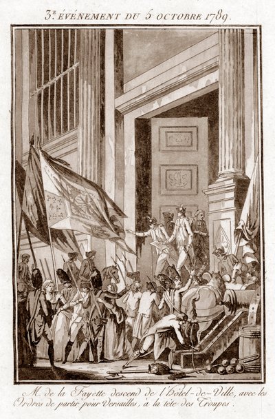French Revolution - La Fayette leaving the Paris City Hall to go to Versailles, October 5 by Jean Francois Janinet