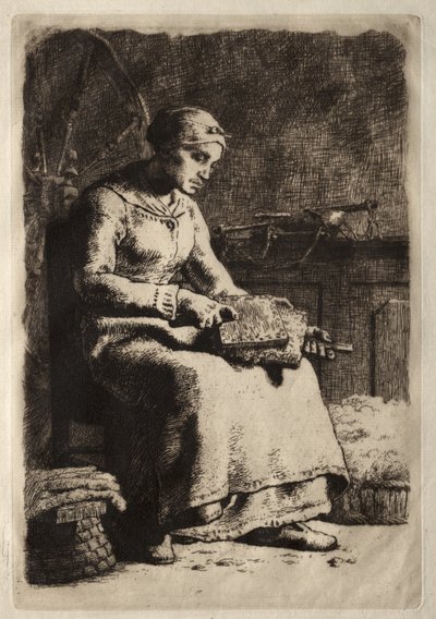 Woman Carding Wool by Jean-Francois Millet