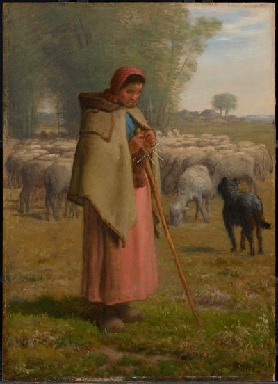 Young Girl Guarding her Sheep by Jean-Francois Millet