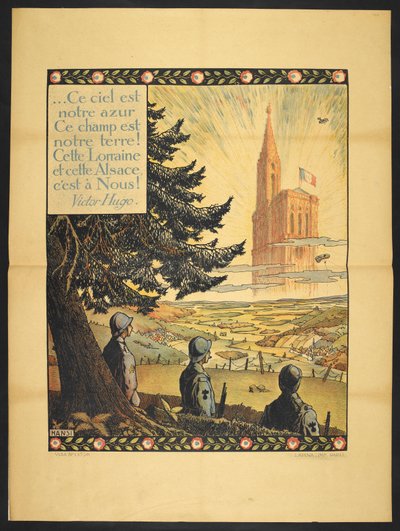 A Poster Showing Three French Soldiers Looking at an Allegorical Church in the Distance, in the Clouds Emblazoned by Light. A Small Verse by Victor Hugo in the Top Left Corner by Jean Jacques Waltz