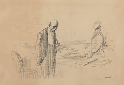 a) At the Conference (recto); b) Reclining Figure (verso) by Jean-Louis Forain