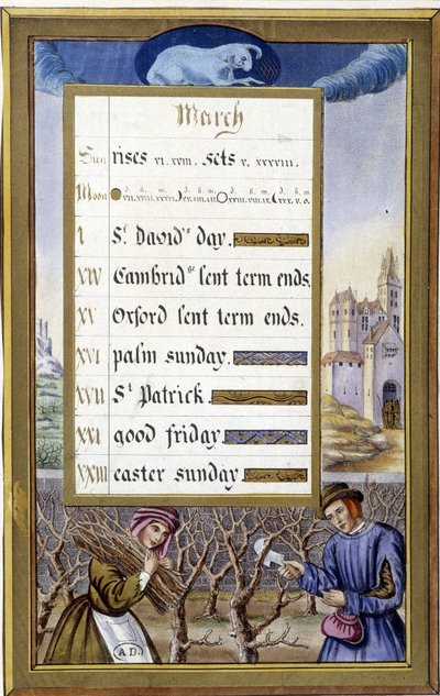 March: Tree Size (Belier) (Facsimile of the Hours of Anne of Brittany) by Jean (after) Bourdichon