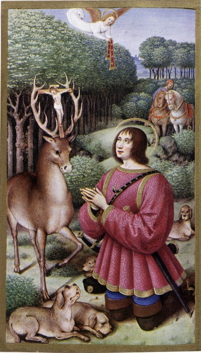 Saint Hubert - Miniature by Jean Bourdichon, facsimile of the Hours of Anne de Bretagne by Jean (after) Bourdichon
