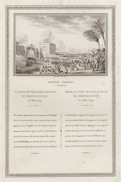 Capture of the fort and city of Seringapatnam by the British, Fourth Anglo-Mysore War, India by Jean (after) Duplessi Bertaux