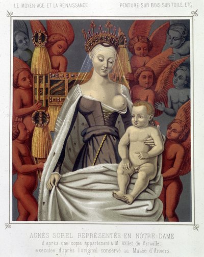 Agnes Sorel (1422-1450) (Lady of Beaute sur Marne) represented in Notre Dame by Jean (after) Fouquet