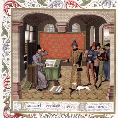 Froissart Writing His Chronicles - Miniature, Middle Ages by Jean (after) Froissart