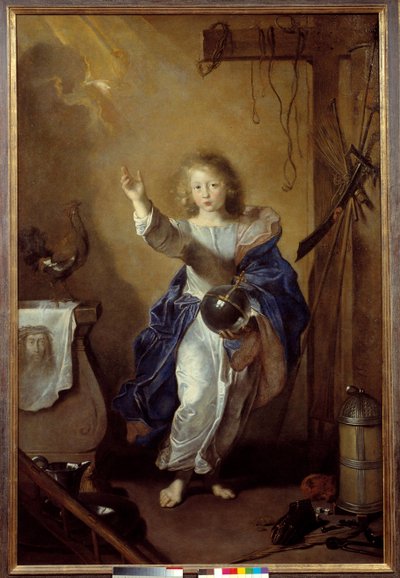 The Savior of the World Representation of the child Jesus holding in his hand the globe and surrounds symbols of the Passion and the Holy Shroud by Jean (attr. to) Daret