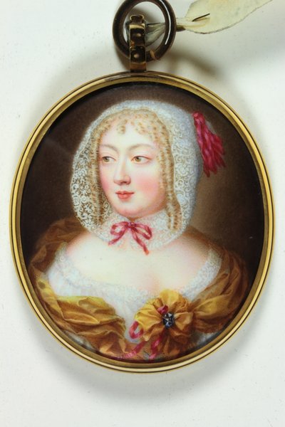 A Lady, in Orange Bodice Over a White Lace Chemisette by Jean (circle of) Petitot
