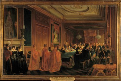 Queen Victoria receiving King Louis-Philippe I as knight in the order of the Jarretiere, at Windsor Castle by Jean Alaux