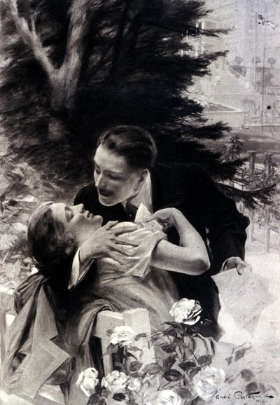 Scene of Seduction. Engraving by André Castaigne. 1922 by Jean Alexandre Michel Andre Castaigne