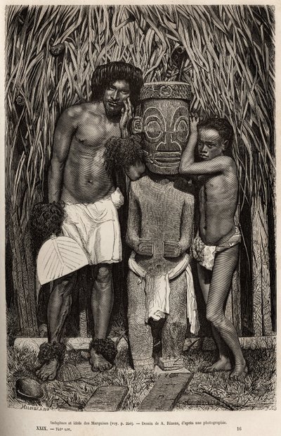 An Inhabitant of Hiva-Oa and His Son with a Carved Wooden Idol by Jean Andre Rixens