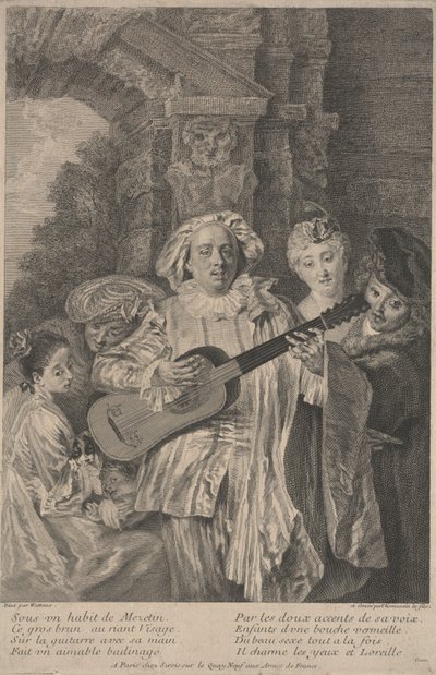 In the Costume of Mezetin (etching) by Jean Antoine (after) Watteau