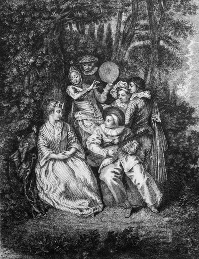 The Italian Serenade - engraved by Gerard Jean Baptiste Scotin, after Watteau by Jean Antoine (after) Watteau