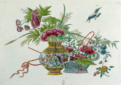 Flowers in a vase. Drawing from a Chinese vase by Jean Antoine Fraisse