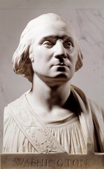 Marble bust of George Washington (1732-1789). Sculpture by Jean Antoine Houdon (1741-1828) 1786. Paris, Musee du Louvre by Jean Antoine Houdon