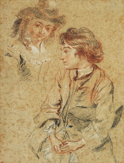 A Seated Young Man, three-quarter length, holding his Hat by Jean Antoine Watteau