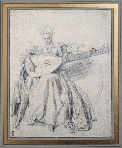 A lute player by Jean Antoine Watteau
