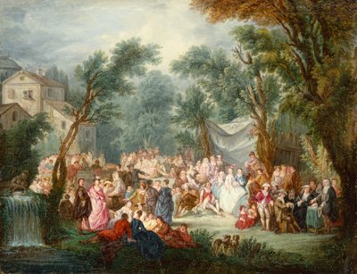 Elegant Company, Out of Doors with the Arrival of the Bridal Couple by Jean Antoine Watteau